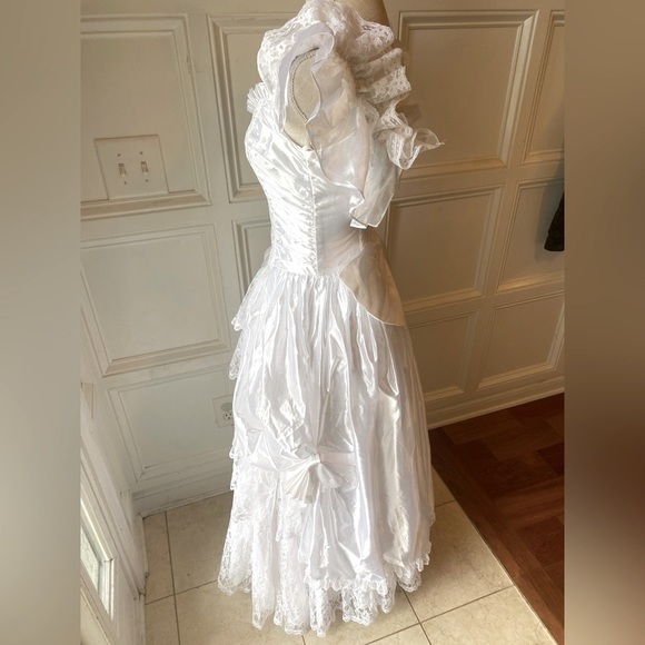 VINTAGE 1980S GUNNE SAX 5/6 XS JESSICA MCCLINTOCK FORMAL WEDDING GOWN LACE SATIN - Picture 6 of 12